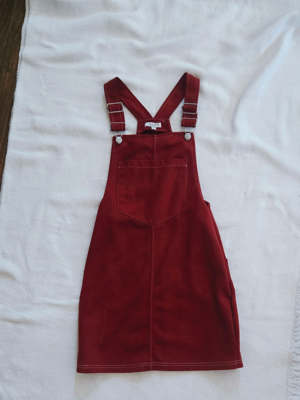 AUW Corduroy Pinafore in Rust Red with White Stitching